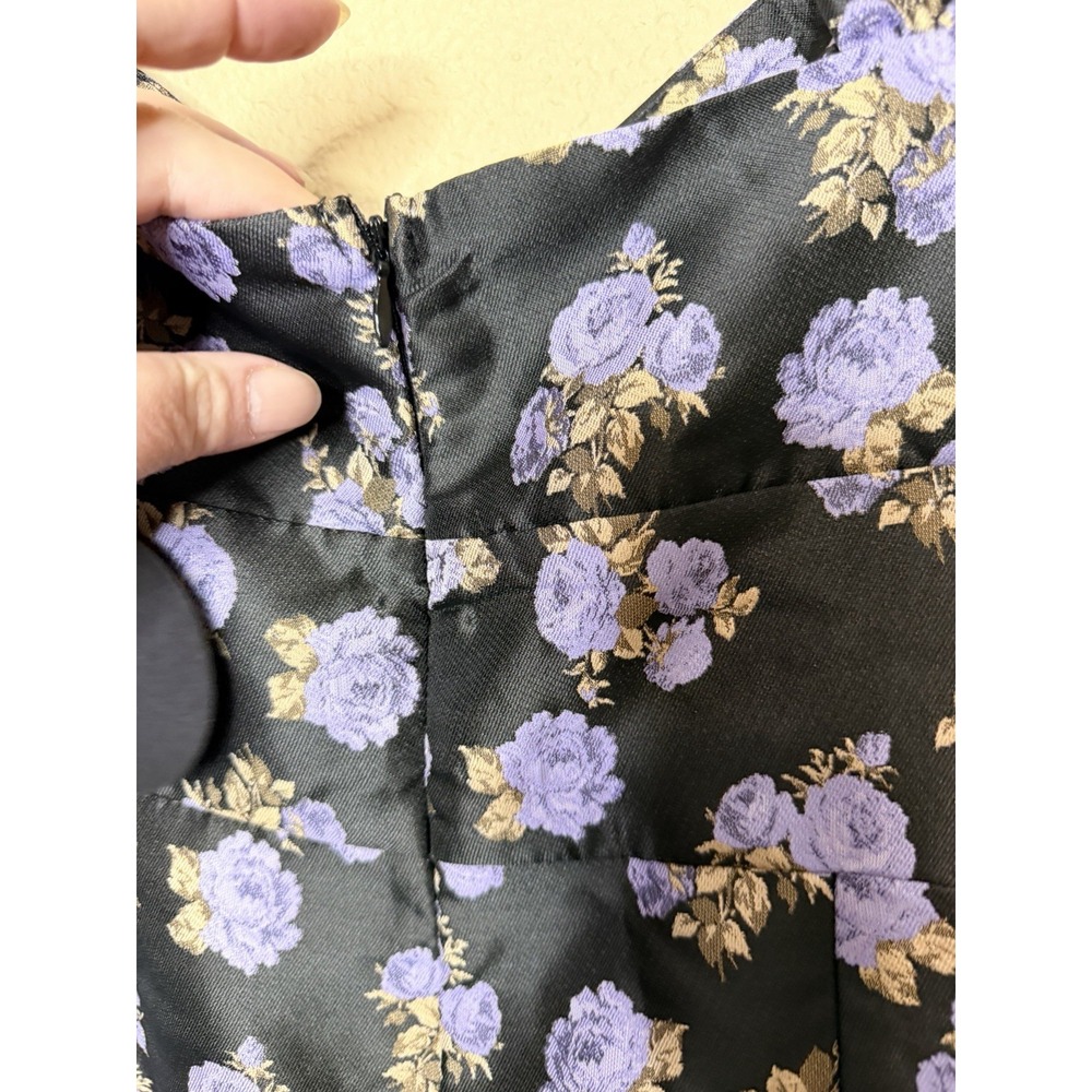 Storia Purple Rose Floral Satin Jacquard Romper Black Large NEW Coquette Brunch - Picture 6 of 10